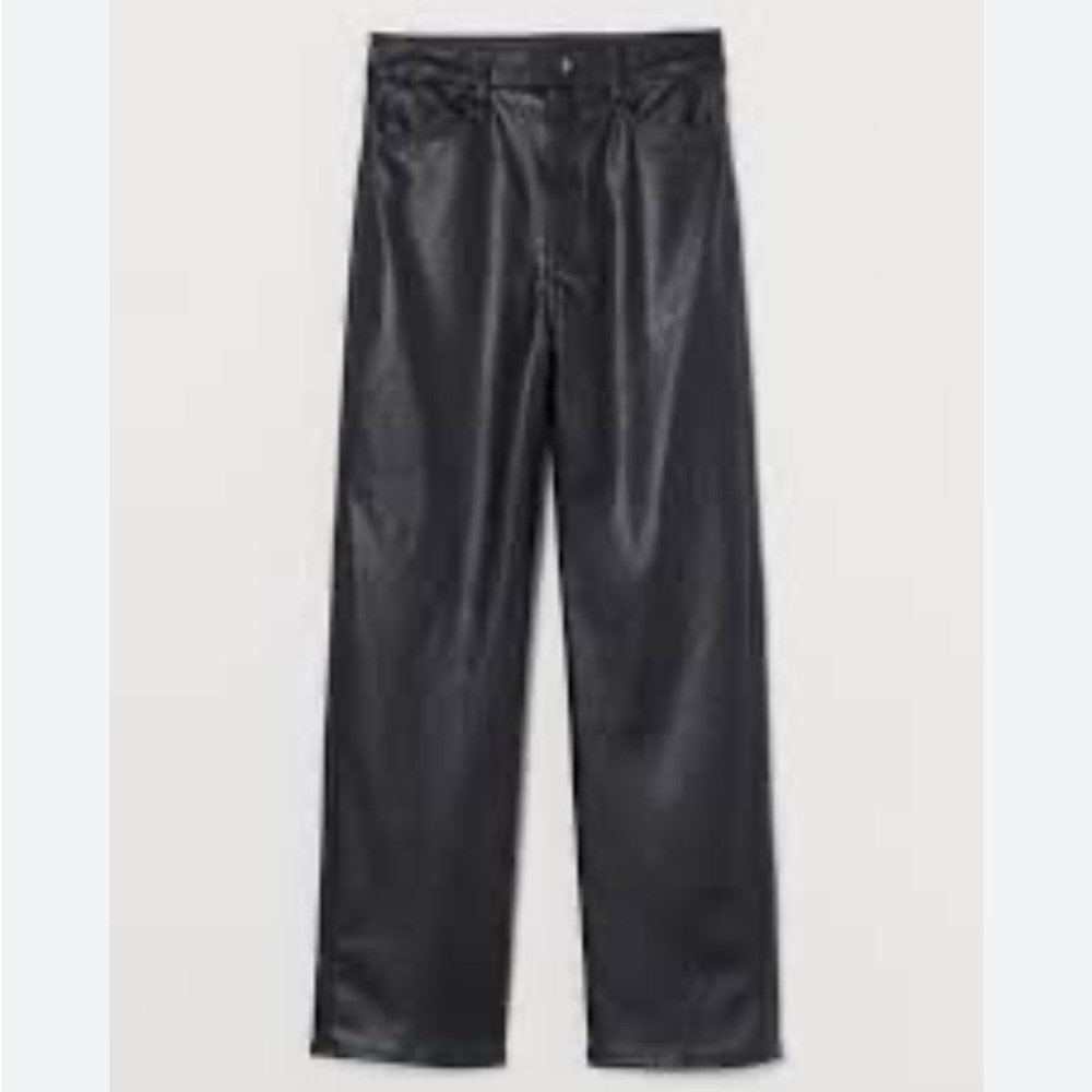 H&M Womens Faux Leather Straight Leg Black Pants, Size 8